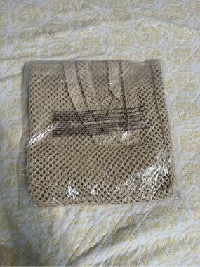 Kylie Cosmetics Beige Crochet Tote with Pink Logo Patch